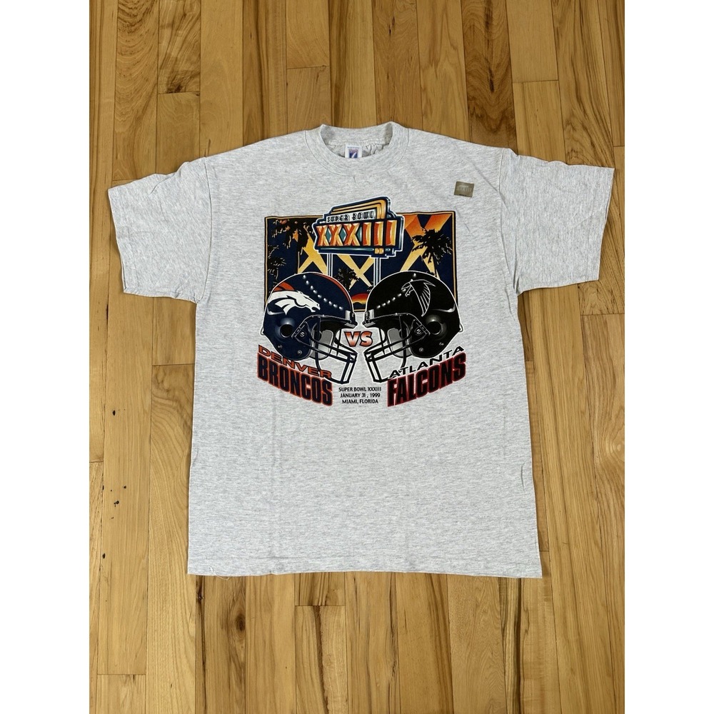 VTG 1999 NFL Super Bowl 33 Denver Broncos Atlanta Falcons 90s XL Tee Shirt NWT